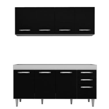 Imagem de Armário Aéreo Panamá E Balcão Gabinete De Pia Áustria 160Cm Branco/Preto - Lumil Móveis