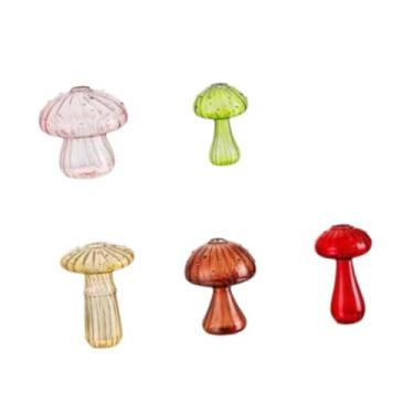 Imagem de Ｂｅｓｇａ Vasos de vidro em formato de cogumelo, vasos decorativos fofos para flores, jarra de terrário para presentes de Natal e aniversário, cozinha para, 5 Unidades