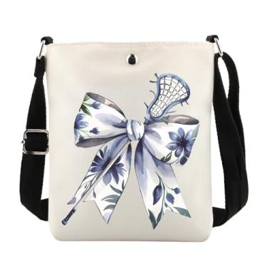 Imagem de POFULL Presente para amantes de bolas de lacrosse, presente de apreciação do treinador de lacrosse, presente para amantes de esportes, bolsa transversal para jogadores de lacrosse, Flor e laço, 0