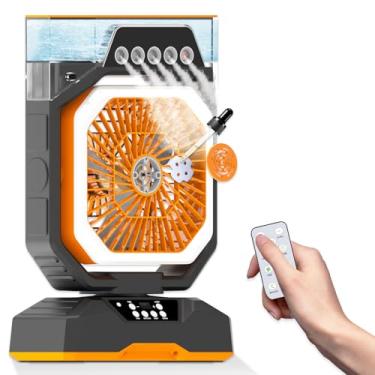 Imagem de Weljoy Ventilador de nebulização recarregável para acampamento e casa – Ventilador de resfriamento portátil de 6 velocidades com névoa ajustável, caixa de aromaterapia, temporizador de 8 horas