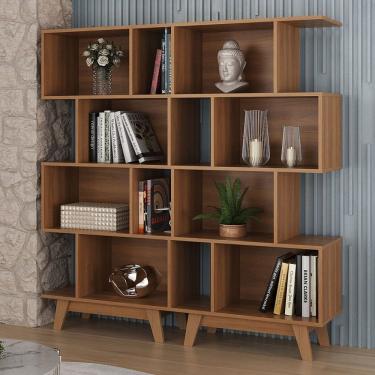 Imagem de Estante para Livros 8 Nichos Nogal Cj-007 - Hecol Móveis