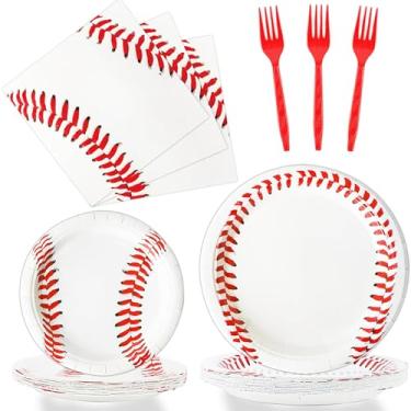 Imagem de 96Pcs Baseball Party Decorations Tableware Set Party Supplies Plate,Cutlery