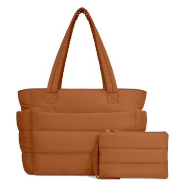 Imagem de TOPDesign Bolsa feminina acolchoada com compartimentos, bolsa de ombro acolchoada para trabalho, viagens, academia, Marrom, Medium, Casual