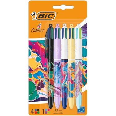 Imagem de BIC 4 cores multifuncionais, canetas esferográficas retráteis multicoloridas, média de 1,0 mm, verde, azul, vermelho, preto, pacote com 5