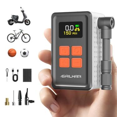 Imagem de SAILHAP Mini bomba de pneu de bicicleta, bomba de bicicleta portátil de enchimento rápido com calibre, inflação de ar de pneu elétrico de 150PSI para estrada e mountain bike, motocicleta, bola