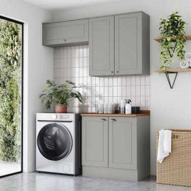 Imagem de Lavanderia Modulada 3 Peças com Tampo Emily Espresso Móveis Cinza