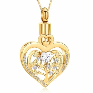 Imagem de AIWENXI Árvore da Vida Joias de Cremação para Cinzas Holoow Coração Memorial Urna Colares Aço Inoxidável Coração Pedra Pedra do Nascimento Pingente de Cinzas Joias Lembranças, Aço inoxidável, Sem