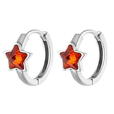 Imagem de Niaspi Brincos de argola com estrela de zircônia cúbica para mulheres, estrelas de cristal vermelho, pequenos, brincos minimalistas, cartilagem, tragus, bijuteria moderna, Small, Cobre Cristal, Sem