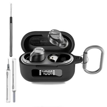 Imagem de Capa para TOZO NC9 2024, capa protetora completa de silicone para TOZO NC9 lançado em 2024, com chaveiro, cordão e kit de limpeza, LED frontal visível, preto