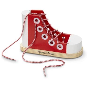 Imagem de Tênis Deluxe Infantil de Madeira com Cadarço para Aprender a Amarrar na Pratica, Melissa & Doug, Vermelho