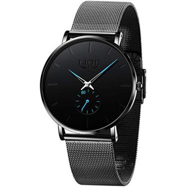 Imagem de LIGE Relógios de pulso masculinos à prova d'água, vintage, trabalho, casual, aço inoxidável, 3 ATM, resistente à água, movimento de quartzo japonês, exibição de data, negócios, retrô, minimalista