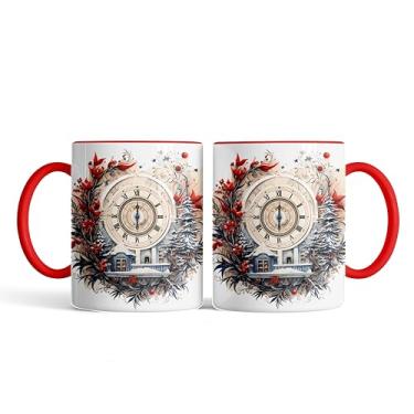 Imagem de Caneca xicara porcelana relógio Natal Ano Novo 25EI (preto)