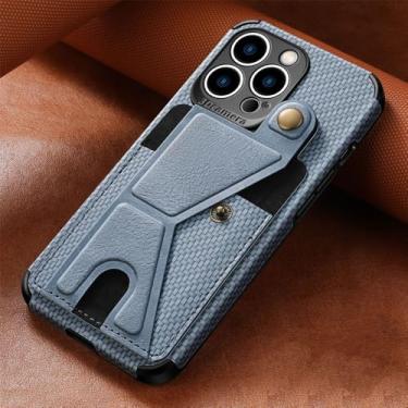 Imagem de Capa de telefone com suporte para cartão de carteira de fibra de carbono para iPhone 13 12 Mini 14 11 Pro XS Max XR X 7 8 6 6s Plus SE 2 3 Capa de couro, azul, para iphone 11 pro