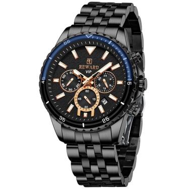 Imagem de Relógio De Pulso Masculino De Quartzo Em Aço Inoxidavel 3atm Preto