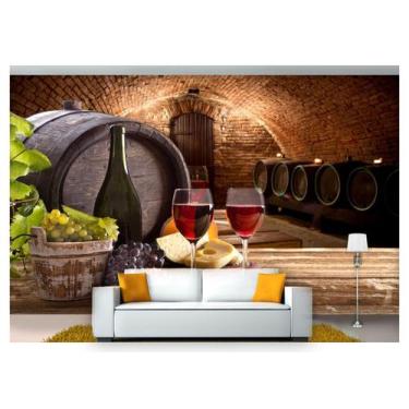 Imagem de Papel De Parede Barril Vinho Cacho De Uva 3D Al231 - Você Decora