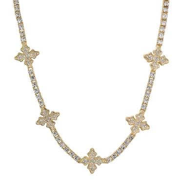 Imagem de Colar feminino totalmente gelado – Corrente de tênis hip hop ajustável de 45,7 cm com diamantes simulados, joia moderna para presente, One Size, Metal, Zircônia cúbica