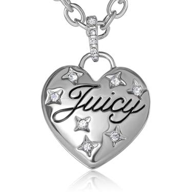 Imagem de Juicy Couture Colar dourado ou tom de ródio, colar de coração com logotipo para mulheres, presentes suculentos, Metal, Zircônia cúbica Pedras de vidro Zircônia cúbica