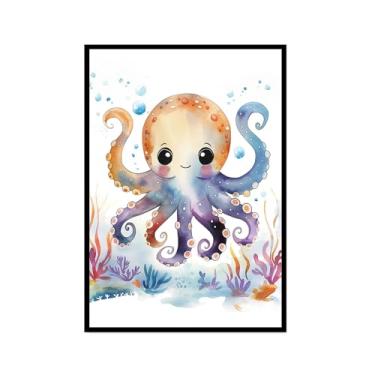 Imagem de Impressão de berçário de animais oceânicos desenho animado tartaruga marinha baleia pôster aquarela animais marinhos pintura em tela decoração de parede quarto infantil (SKU5,20,3x30,5 cm = (20x30 cm