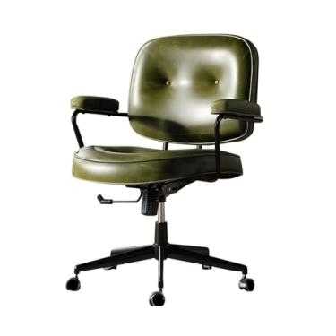 Imagem de Cadeiras de escritório de computador para espaço pequeno, assento de couro e cadeira de tarefas traseiras, cadeira de trabalho para sala de estudo com giro e apoio de braço, cadeira ergonômica para