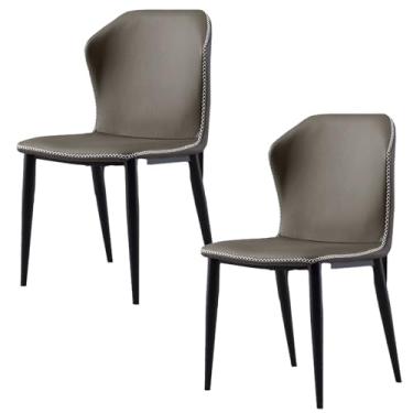 Imagem de Conjunto de 2 cadeiras de jantar de couro sintético de camurça moderna com costas ergonômicas confortáveis e pernas de metal sólido
