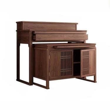 Imagem de Mesa de oferta de meditação estilo chinês Mandir, combinação de nogueira preta para casa, buda, gabinete, santuário, altar