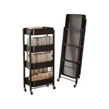 Imagem de Carrinho de cozinha dobrável com rodas - Carrinho de armazenamento móvel ultrafino, design em camadas abertas, economia de espaço, fácil montagem - ideal para cozinha, banheiro, sala de estar