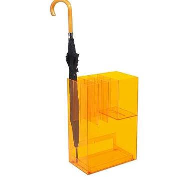 Imagem de Suporte de guarda-chuva de acrílico comercial com bandeja coletora removível e 10 compartimentos, suporte de guarda-chuva moderno ao ar livre e interno, grande suporte de armazenamento de guarda-chuva