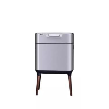 Imagem de Caixote do lixo de cozinha classificado tipo prensa doméstica sala de estar escritório pés altos de aço inoxidável com tampa luz luxo grande capacidade lata de lixo (prata, 26L)