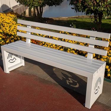 Imagem de Banco de jardim de pátio externo de metal, parque de namoradeira resistente com encosto, banco de parque ao ar livre para todos os climas, assento de ripas, banco de metal para jardim, varanda