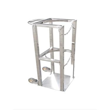 Imagem de Rack de cilindro de oxigênio de aço inoxidável - Carrinho de armazenamento de tanque de gás de 100 cm de altura com corrente de segurança dupla, prateleira organizadora móvel para oficinas, hospitais