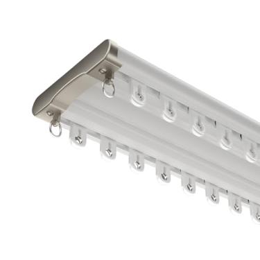 Imagem de Trilho de cortina de teto de fileira dupla – Trilhos de cortina ajustáveis para privacidade – Ideal para sala de estar, quarto, hospital – branco, 310 cm