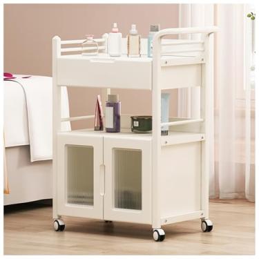 Imagem de Carrinho de beleza multifuncional com apoio de braço - carrinho de armazenamento com rolamento de 360°, design de porta dupla, organizador de várias camadas espaçoso com gaveta para salão de beleza e