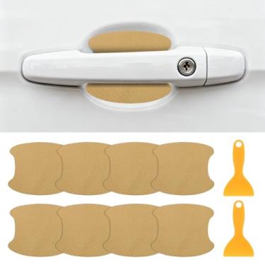 Imagem de PATIKIL Adesivo de maçaneta de porta de carro de 6,8 cm x 8,5 cm, 8 peças de fibra de carbono antiarranhões protetor de copo de porta de veículo com raspador de alça de porta automotiva película