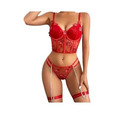 Imagem de Conjunto De Lingerie Sexy Transparente Para Mulheres, Sutiã, Calcinha 