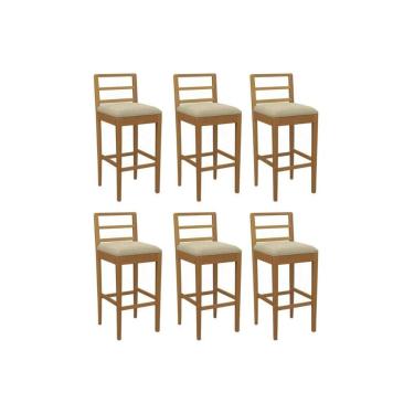 Imagem de Banqueta Cozinha Sofia 1bmm006ca Premium Madeira Maciça Kit 6 Un Carvalho/boucle Bege Kappesberg