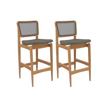 Imagem de Banqueta Cozinha Liz 1bmm009ca Premium Madeira Maciça Kit 2 Un Carvalho/linho Escuro/tela Grafite Kappesberg