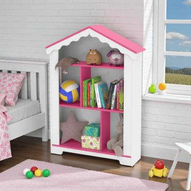 Imagem de Estante Infantil Casinha Organizadora Branco Rosa para Quartos de Criança Ofertamo Móveis