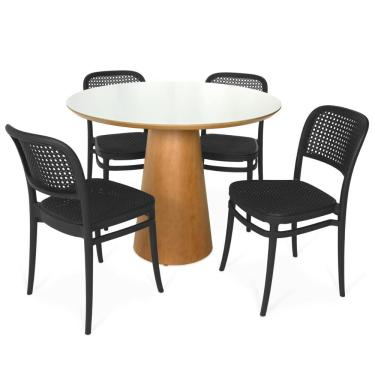 Imagem de Conjunto de Jantar Redondo Quiara 4 Lugares Tampo de Vidro com Cadeiras Roma Branco 100...