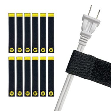 Imagem de Alças de selfie da Wrap-It Storage - 15,24 cm (12-Pacote) Preto - Gancho elástico e alça organizador de cabos para carregador de telefone, computador, cabo de carregamento elétrico e armazenamento de cabos e organização