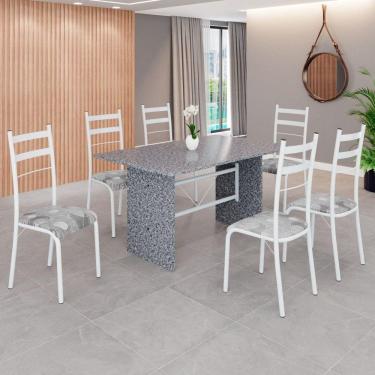 Imagem de Conjunto Sala de Jantar Mesa Retangular 140x75cm Tampo Granito Ocre 6 Cadeiras Marselha Paraopeba / Branco