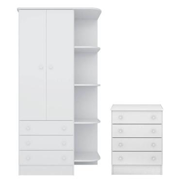 Imagem de Quarto de Bebê Doce Sonho com Roupeiro 825 e Cômoda 777 Qmovi Branco