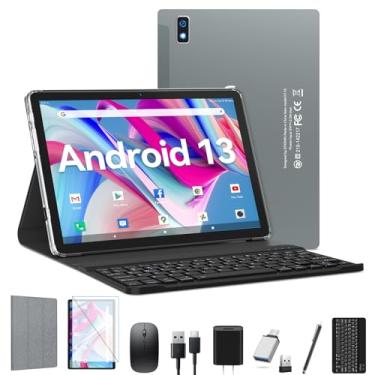Imagem de Tablet Android 13 2024 mais recente tablet de 10 polegadas 2 em 1 tablet com teclado, tablet 2.4GWiFi com processador Octa-Core, 64GBROM 1TB Expand, 4G Cellular, 13MPCamera, 6000mAh, GMS Certified
