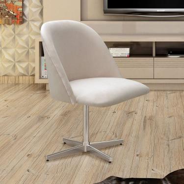 Imagem de Poltrona Decorativa Gaia Giratória Metal para Sala, Quarto, Recepção Bege Claro