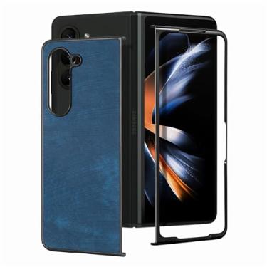 Imagem de Ephoou Capa para Samsung Galaxy Z Fold 6, PC rígido, ultrafina, resistente a arranhões, antiimpressões digitais, capa de couro fina para Samsung Galaxy Z Fold6. TP-azul