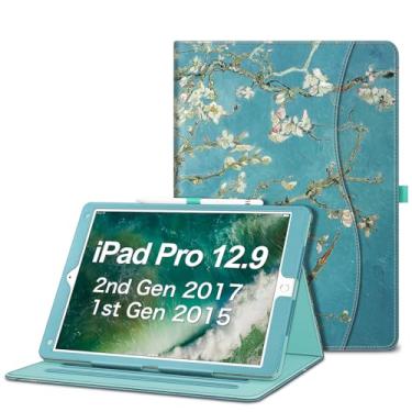 Imagem de Fintie Capa para iPad Pro de 12,9 polegadas 2017/2015 (modelo antigo, 2ª e 1ª geração) – [Proteção de canto] Capa com suporte de lápis e bolso, despertar/hibernar automático, flor