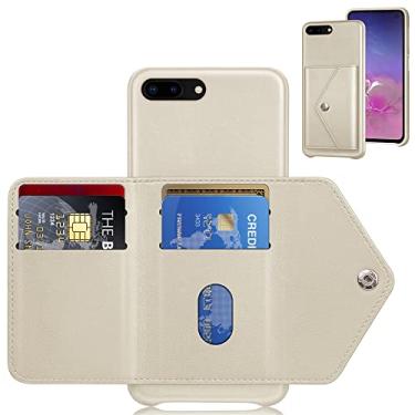Imagem de XcaseBar Capa carteira para iPhone 7Plus/8 Plus 14.0 cm com suporte para cartão de crédito traseira de couro PU para Apple 8Plus capa protetora marfim