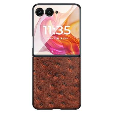 Imagem de LTLMYDAM Capa fina para Moto Razr 50Ultra/50, capa de couro genuíno de luxo, proteção de alívio de avestruz, capa traseira feita à mão, marrom, 50