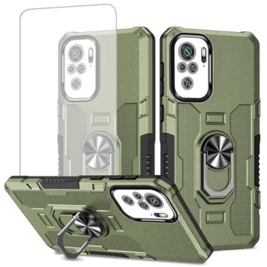 Imagem de Ueokeird Capa para Redmi Note 10/Redmi Note 10S/Poco M5S, capa M2101K7BG com protetor de tela de vidro temperado, anel de metal resistente, suporte magnético, capa de telefone para Xiaomi Redmi Note