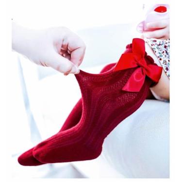 Imagem de Meia bebê 5/8 com laço casual menina  - Kadu modas, Vermelho