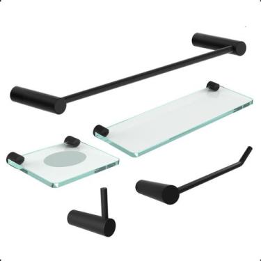 Imagem de Kit Acessórios para Banheiro Modelo Orion Preto Fosco Prateleira Grego